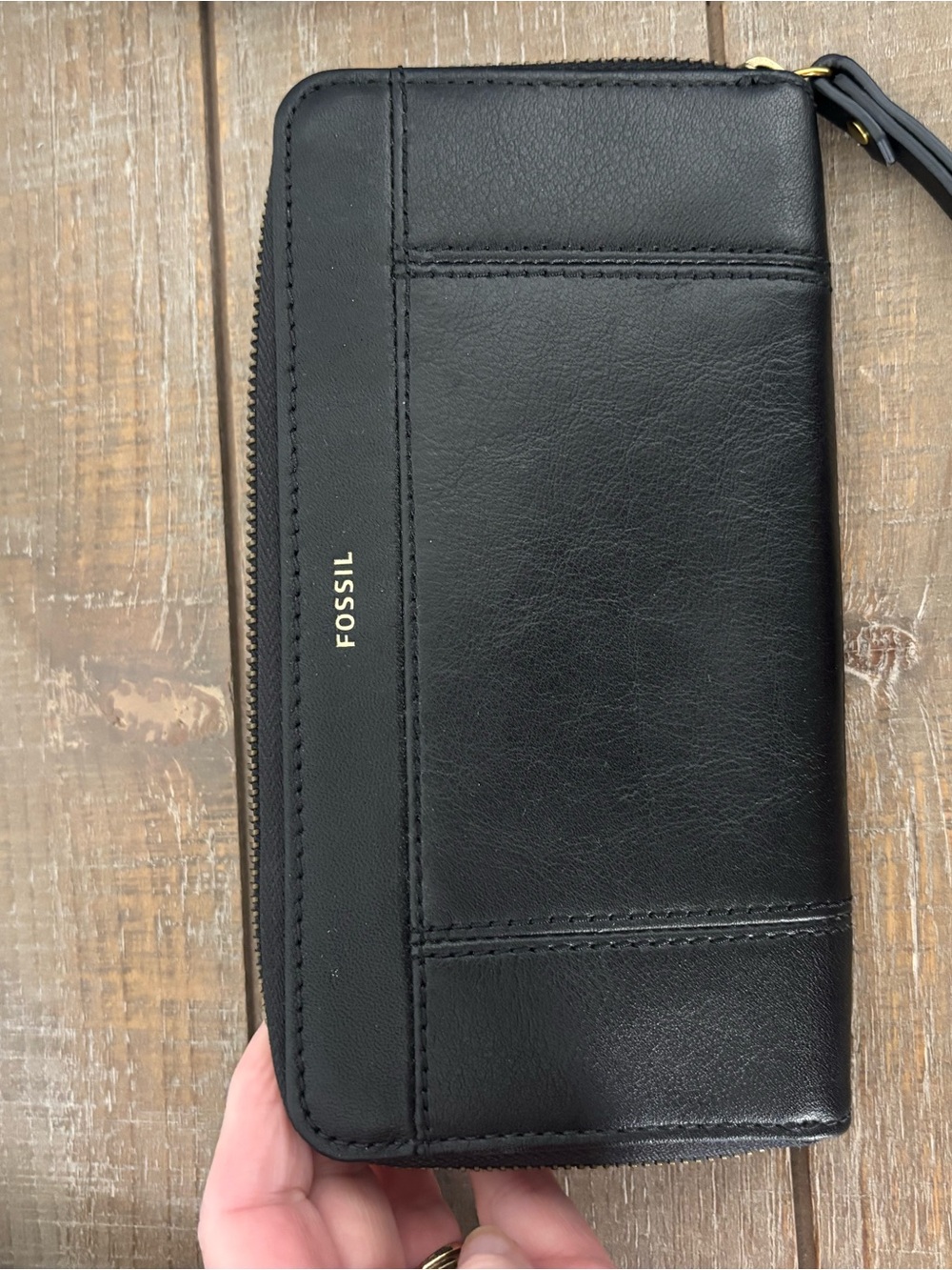 Fossil Black Leather Zip Wallet Organizer
